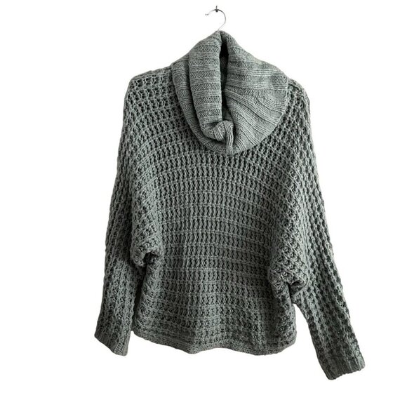 Express Women S Light Blue Open Stitch Chunky Knit Oversized Cowl Neck Sweater - Picture 3 of 10